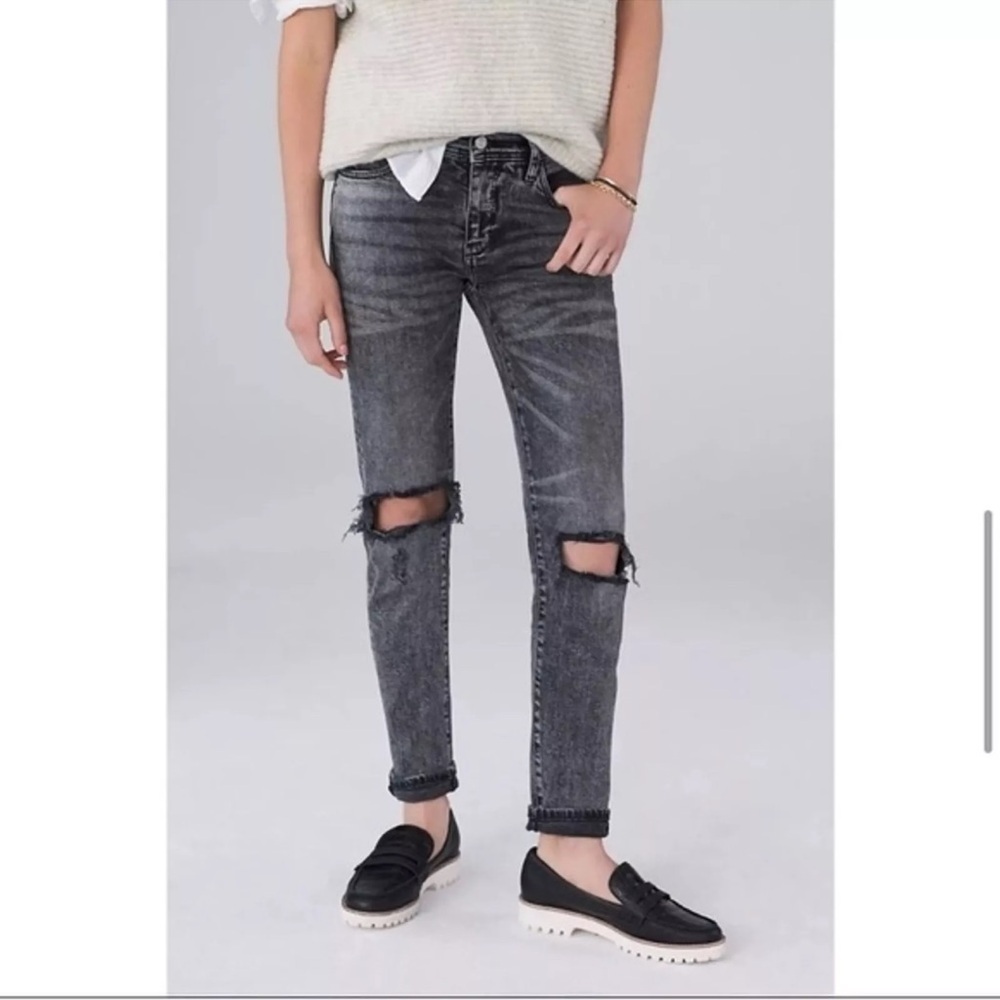 ANTHROPOLOGIE Pilcro The Slim Boyfriend Jeans Distressed Organic Cotton black 26
